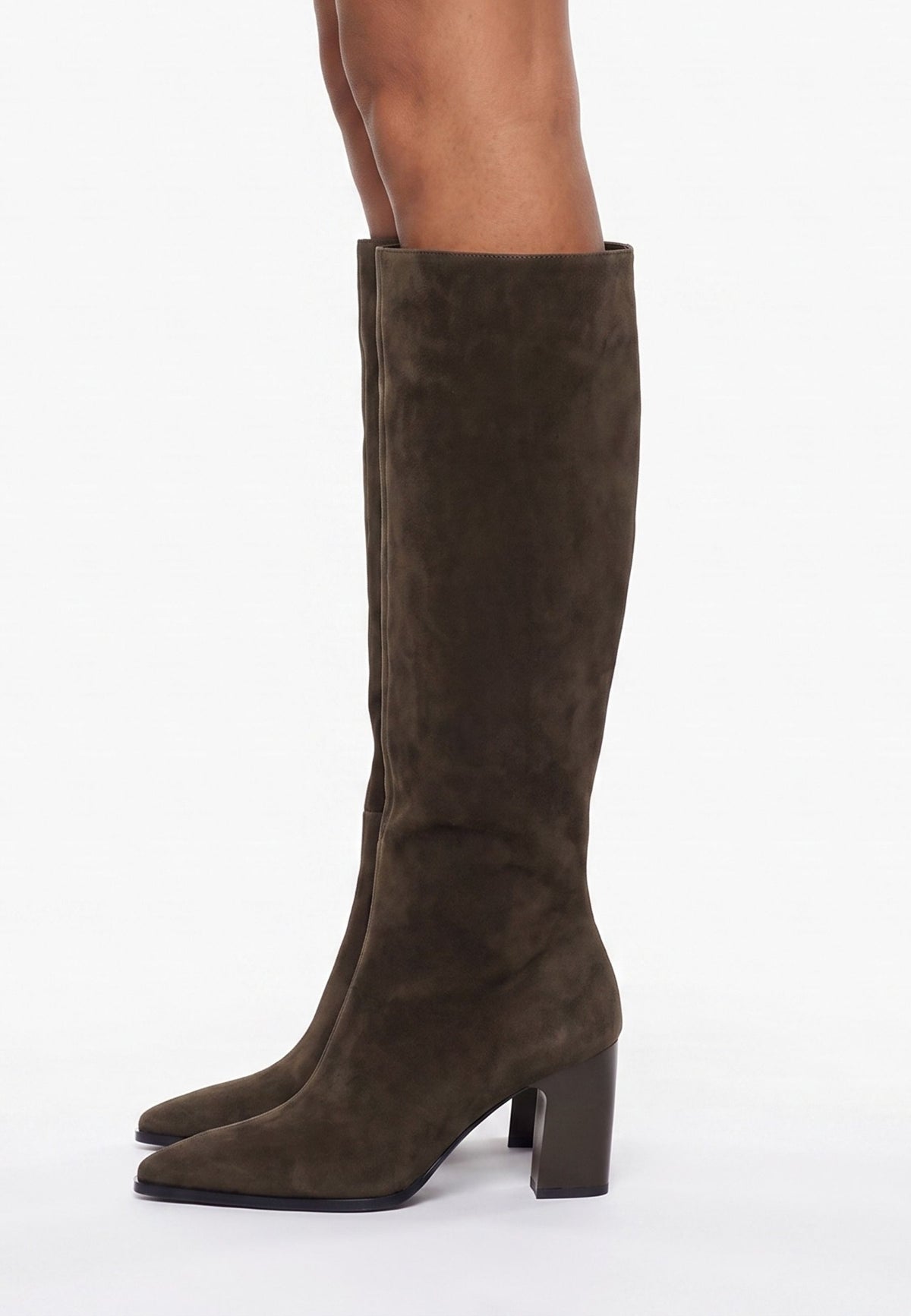 Over-the-Knee Block Heel Boots - Suede Brown