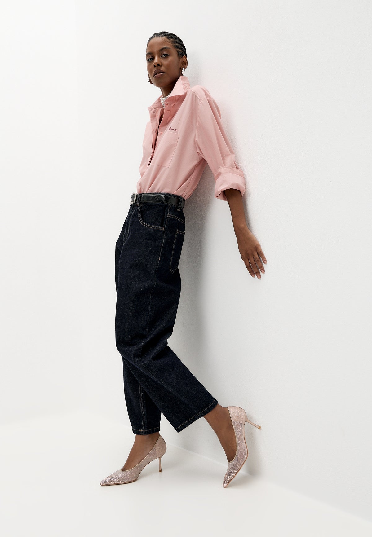 Camille pumps i satin med dekoration – Champagne