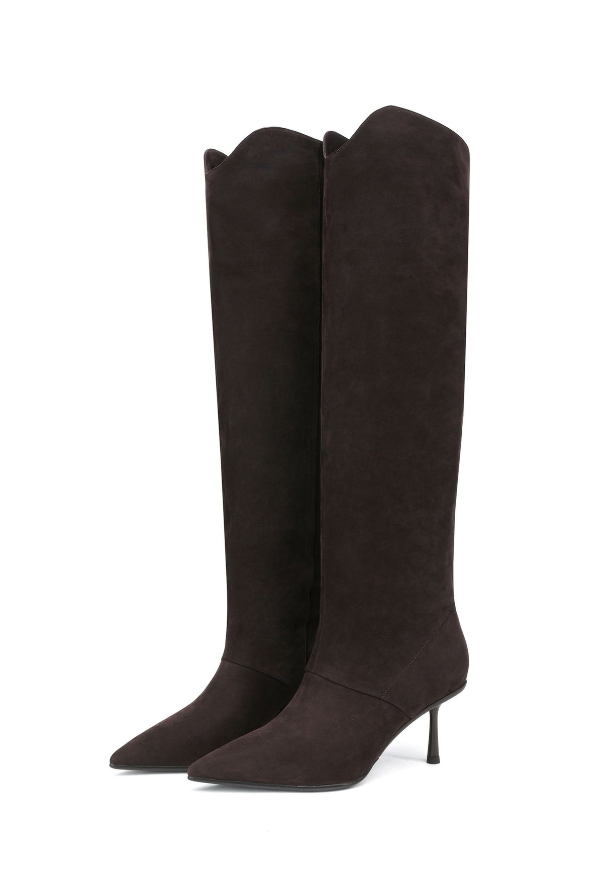 Kniehohe Stiefel aus Veloursleder mit spitzer Kappe