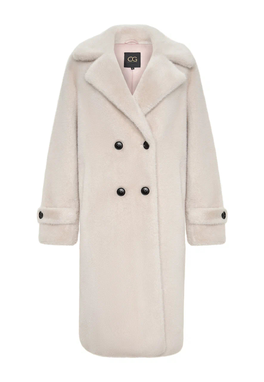 Double-Buttoned Faux Fur Coat Miriam - White