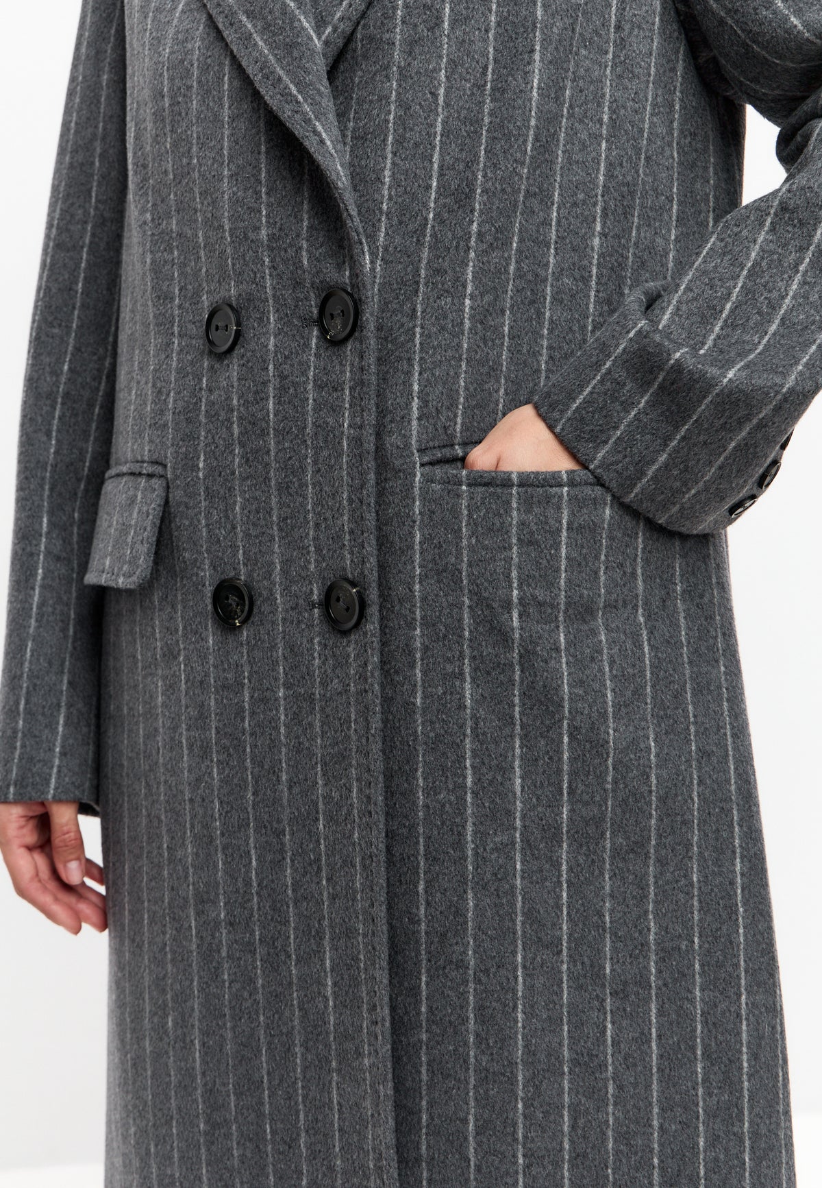 Pinstripe Wool Blend Long Coat