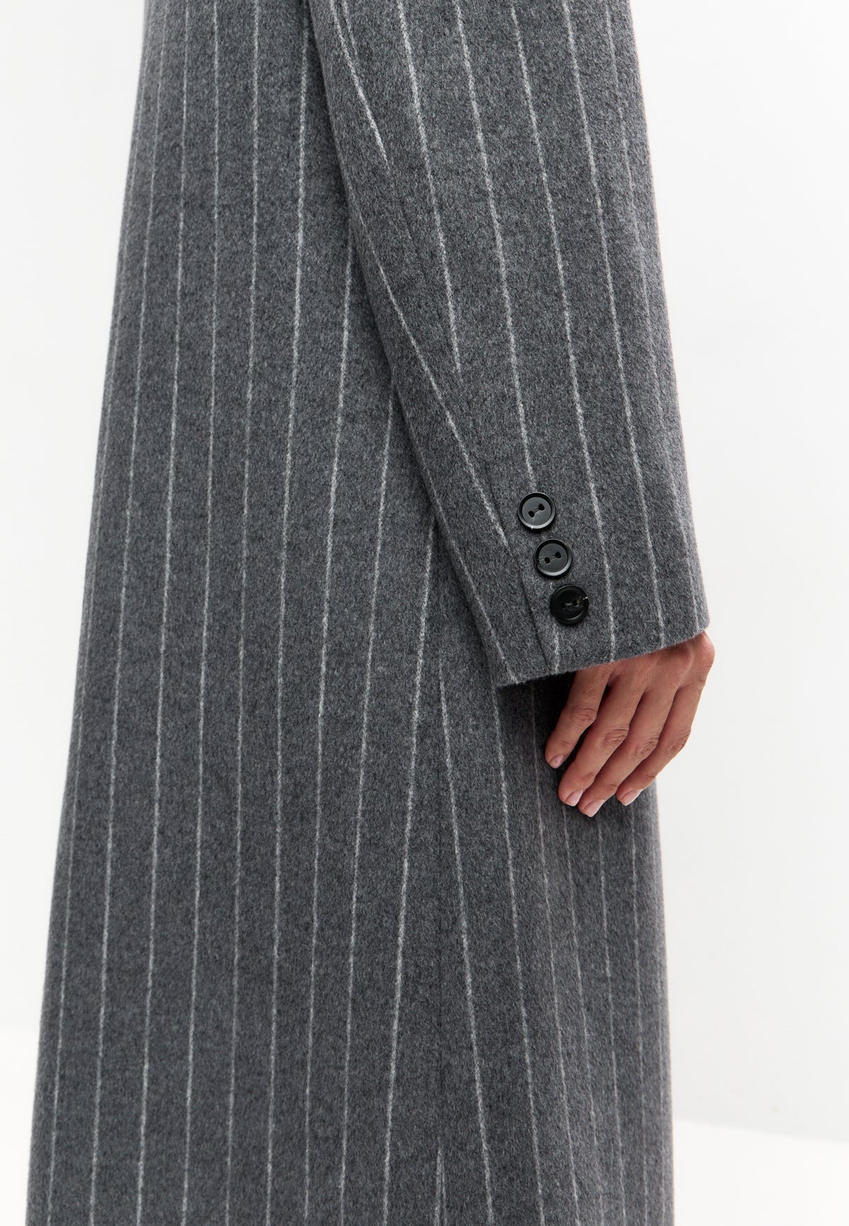 Pinstripe Wool Blend Long Coat