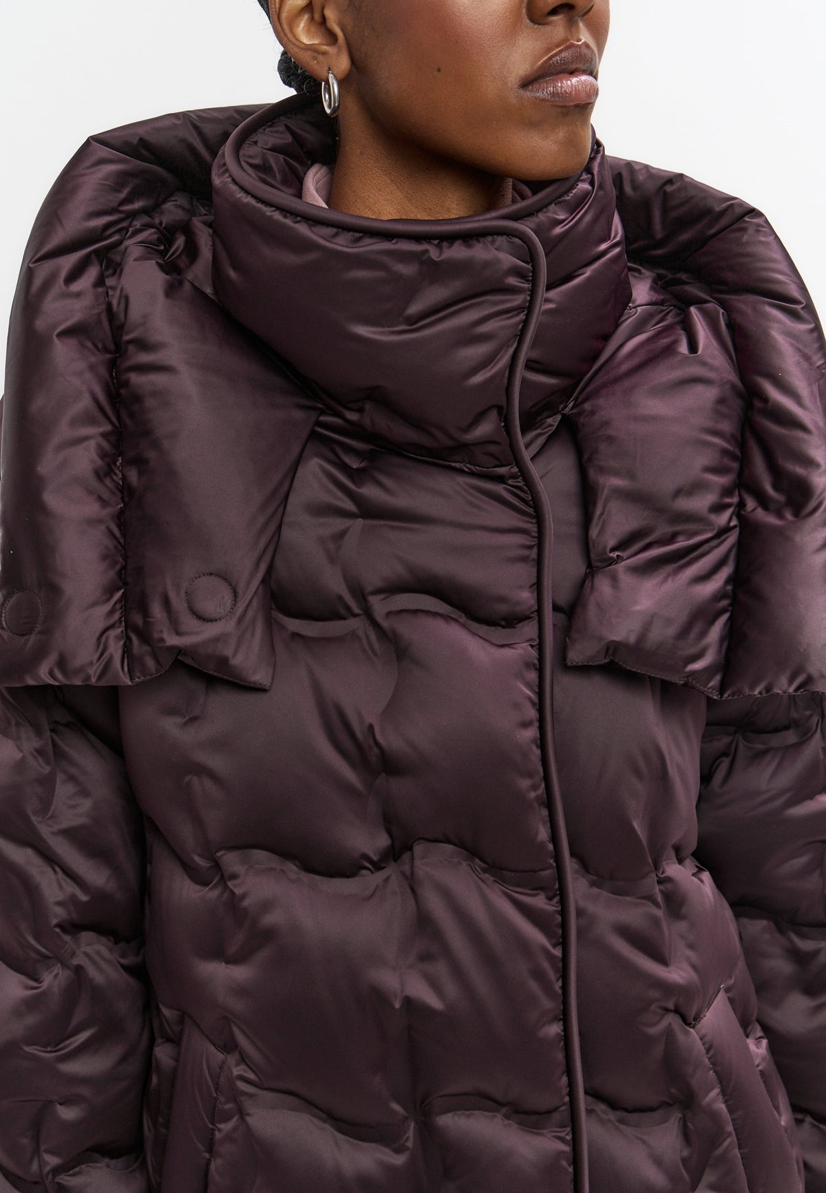 Manteau long matelassé à capuche – Violet