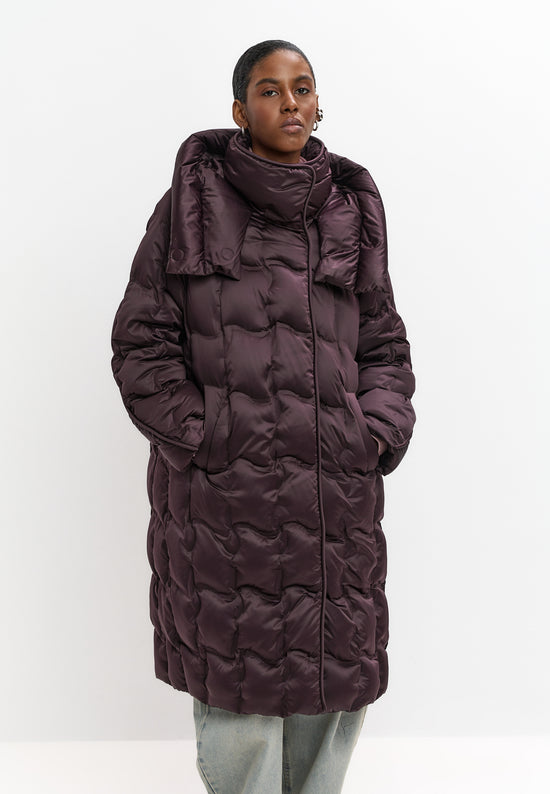 Manteau long matelassé à capuche – Violet