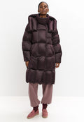 Lange oversized gewatteerde jas met capuchon – Donkerpaars