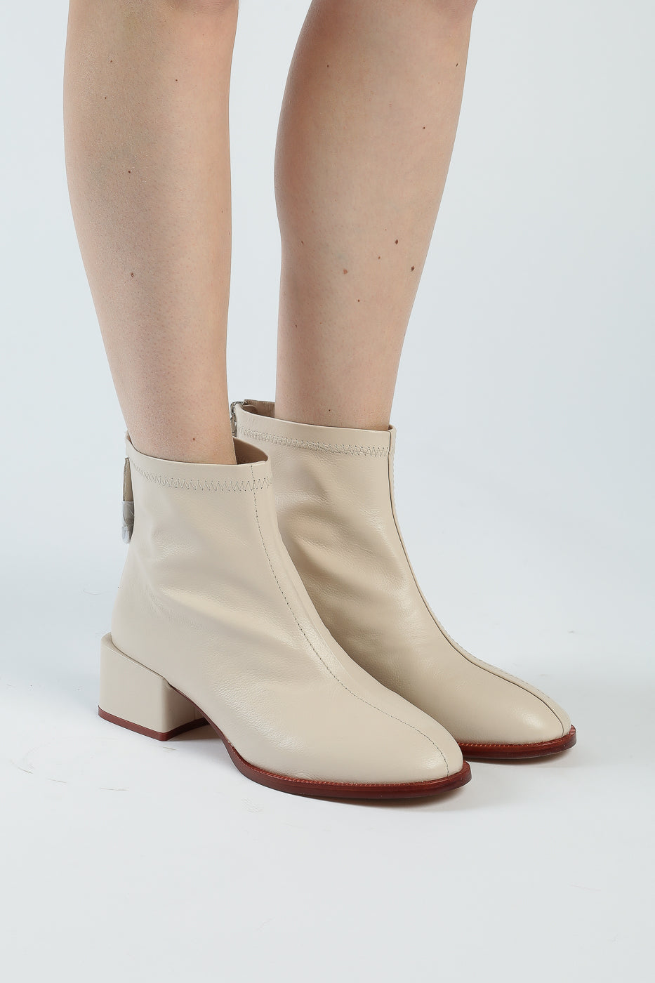 Leather Ankle Boots with Back Zipper - White