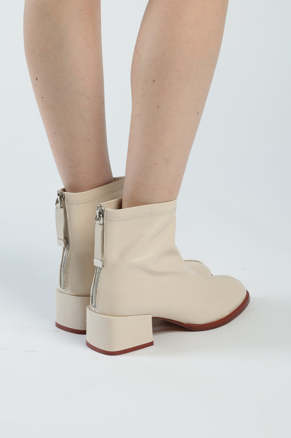 Leather Ankle Boots with Back Zipper - White