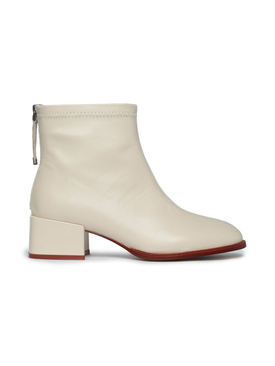 Leather Ankle Boots with Back Zipper - White