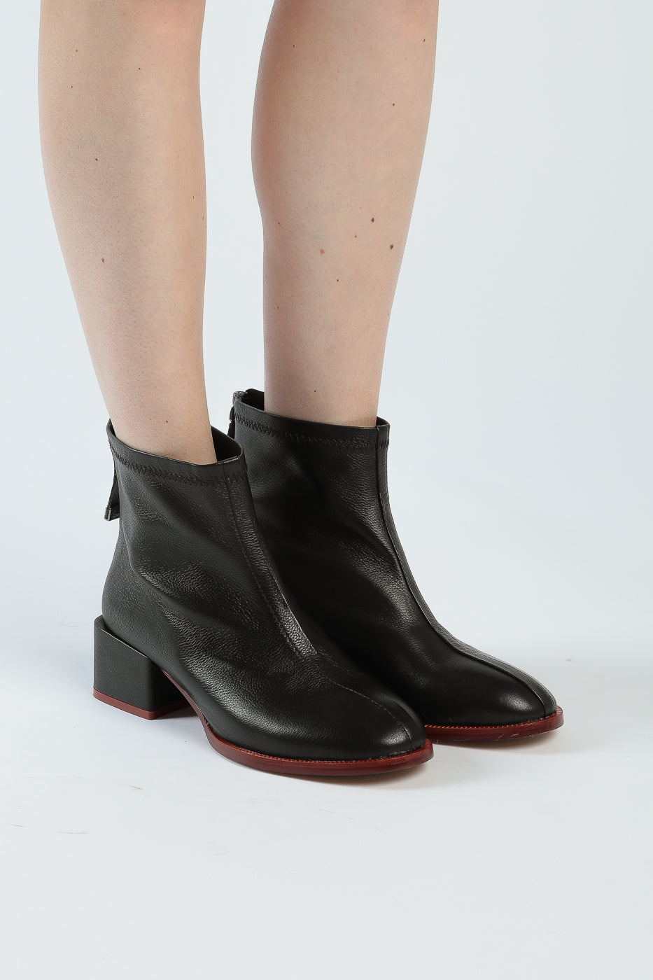 Leather Ankle Boots with Back Zipper - Black