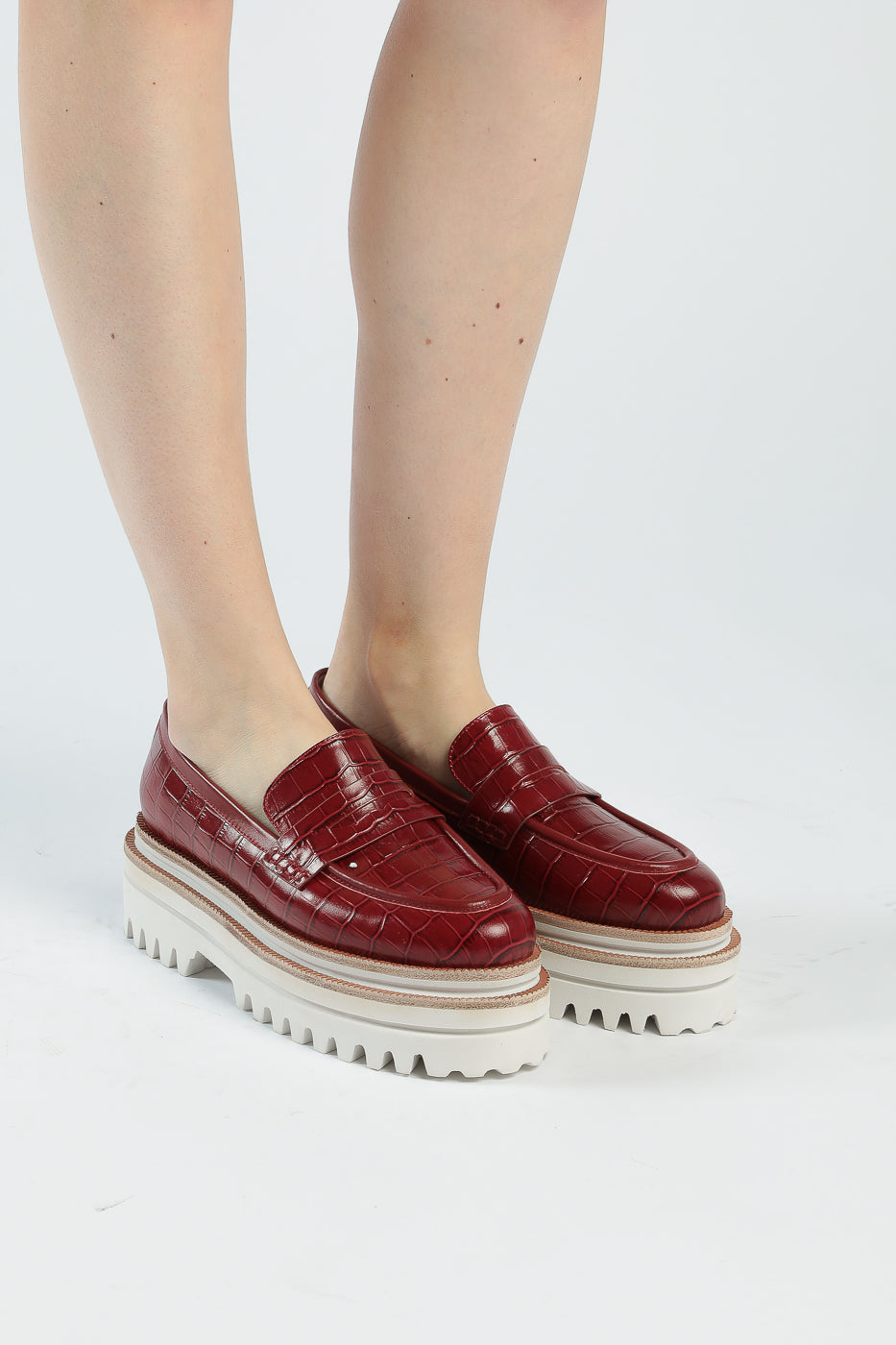 Croc-Embossed Platform Loafers - Bordeaux