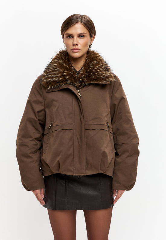 Signature jakke med oversized krave – Brun