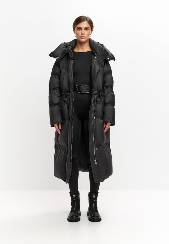 Piumino oversize con cappuccio – Nero