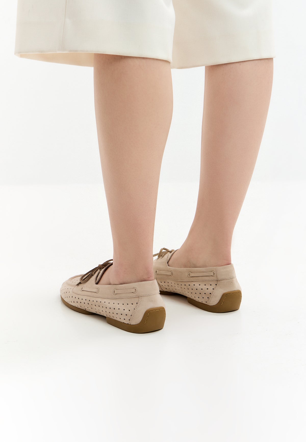 Perforated Suede Drive Loafers – Beige