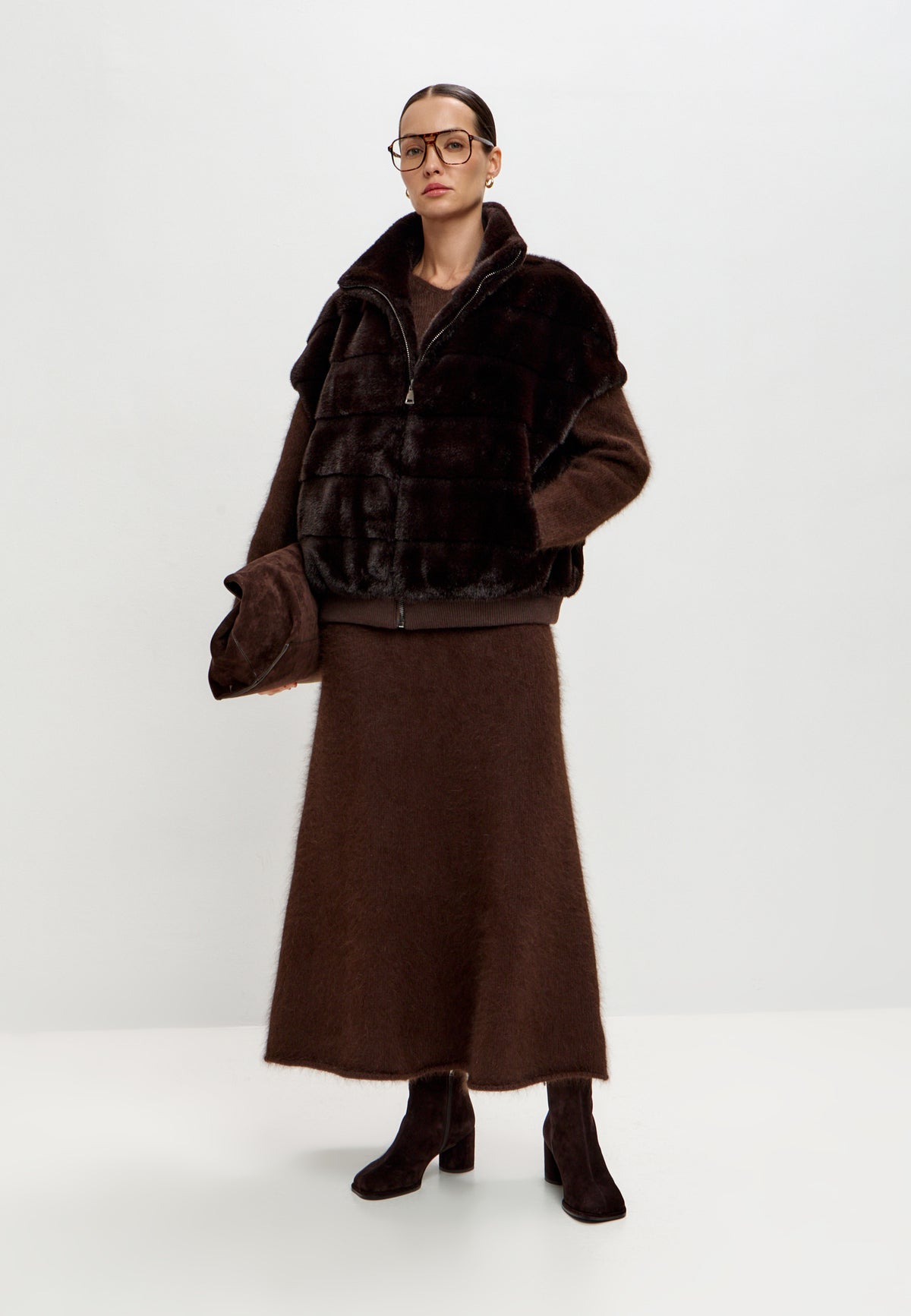 Faux Fur Zip-Up Vest - Chocolate