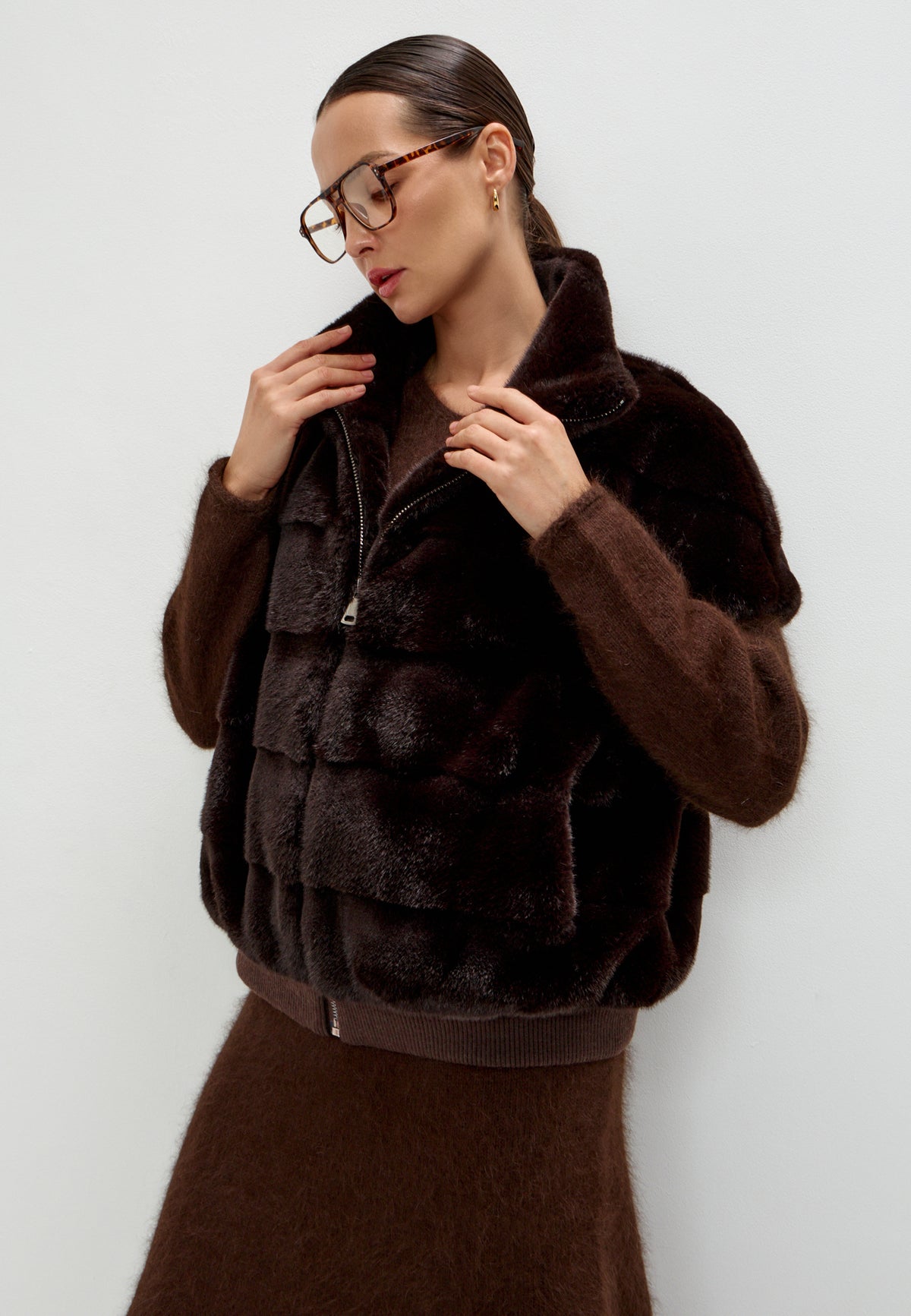 Faux Fur Zip-Up Vest - Chocolate