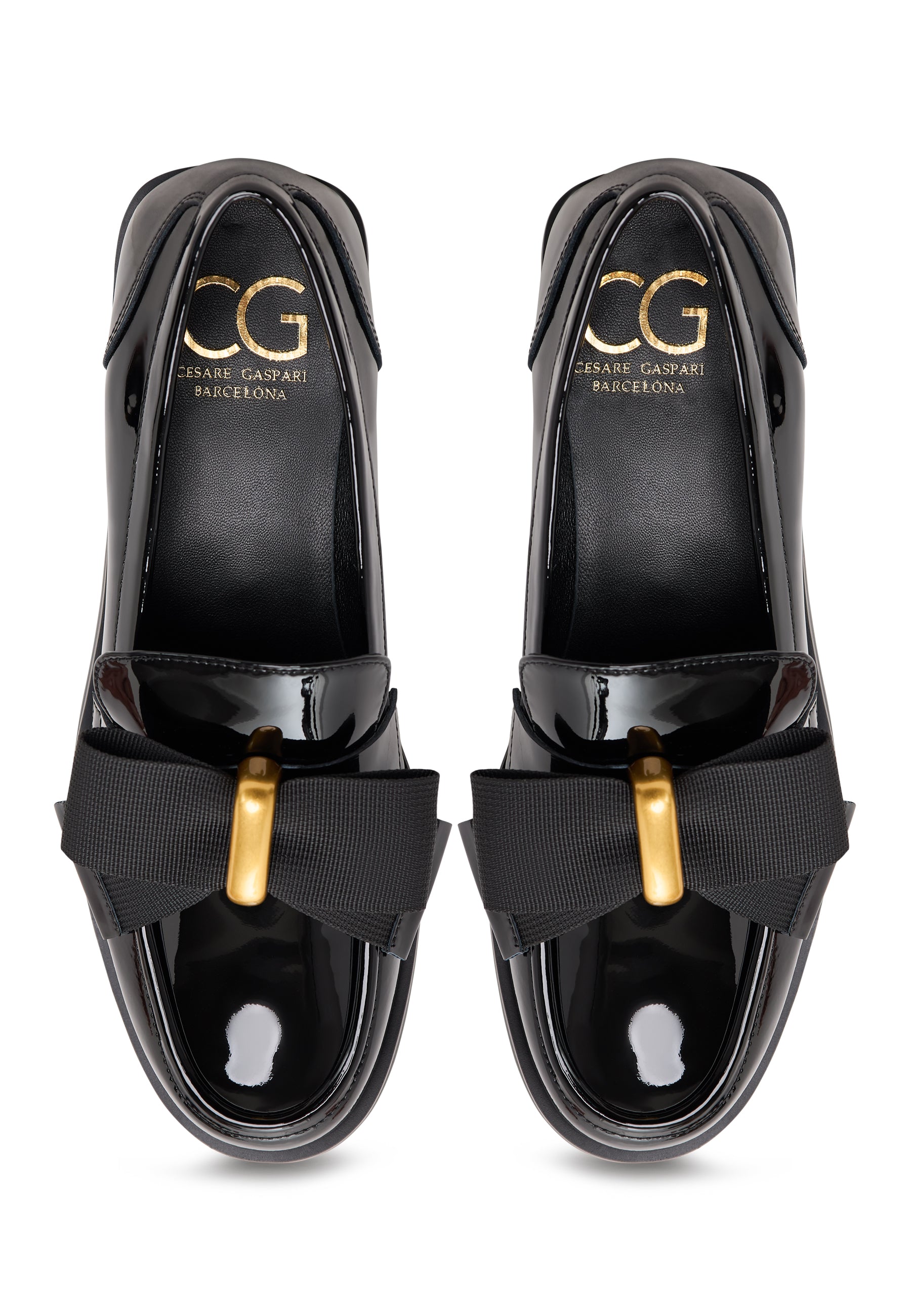 Elegant Loafers with Gold Bow Dorothy - Patent Black