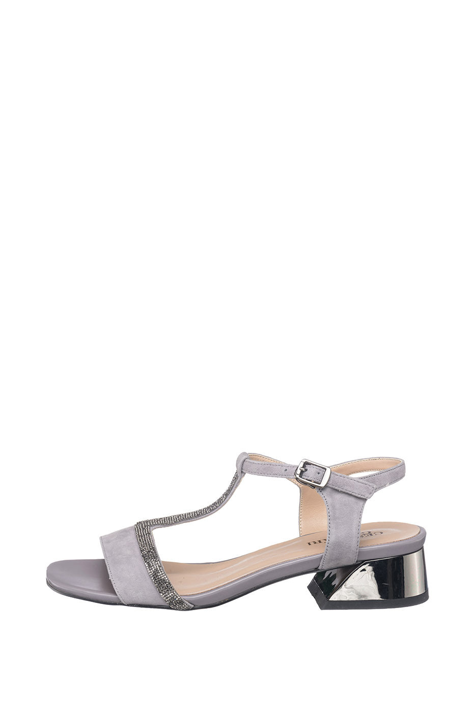 Embellished T-Bar Leather Sandals – Grey
