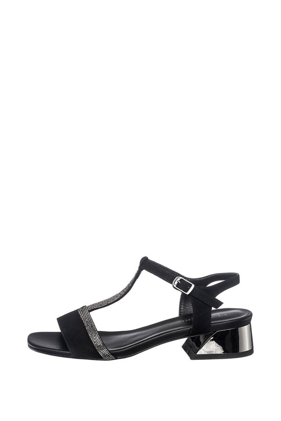 Embellished T-Bar Leather Sandals – Black