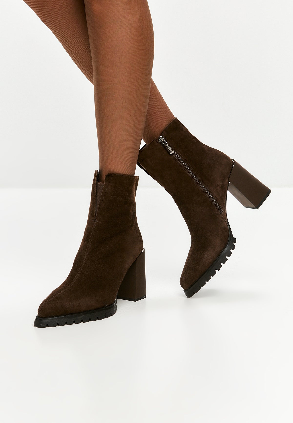 Croc Block Heel Boots Helen - brązowy