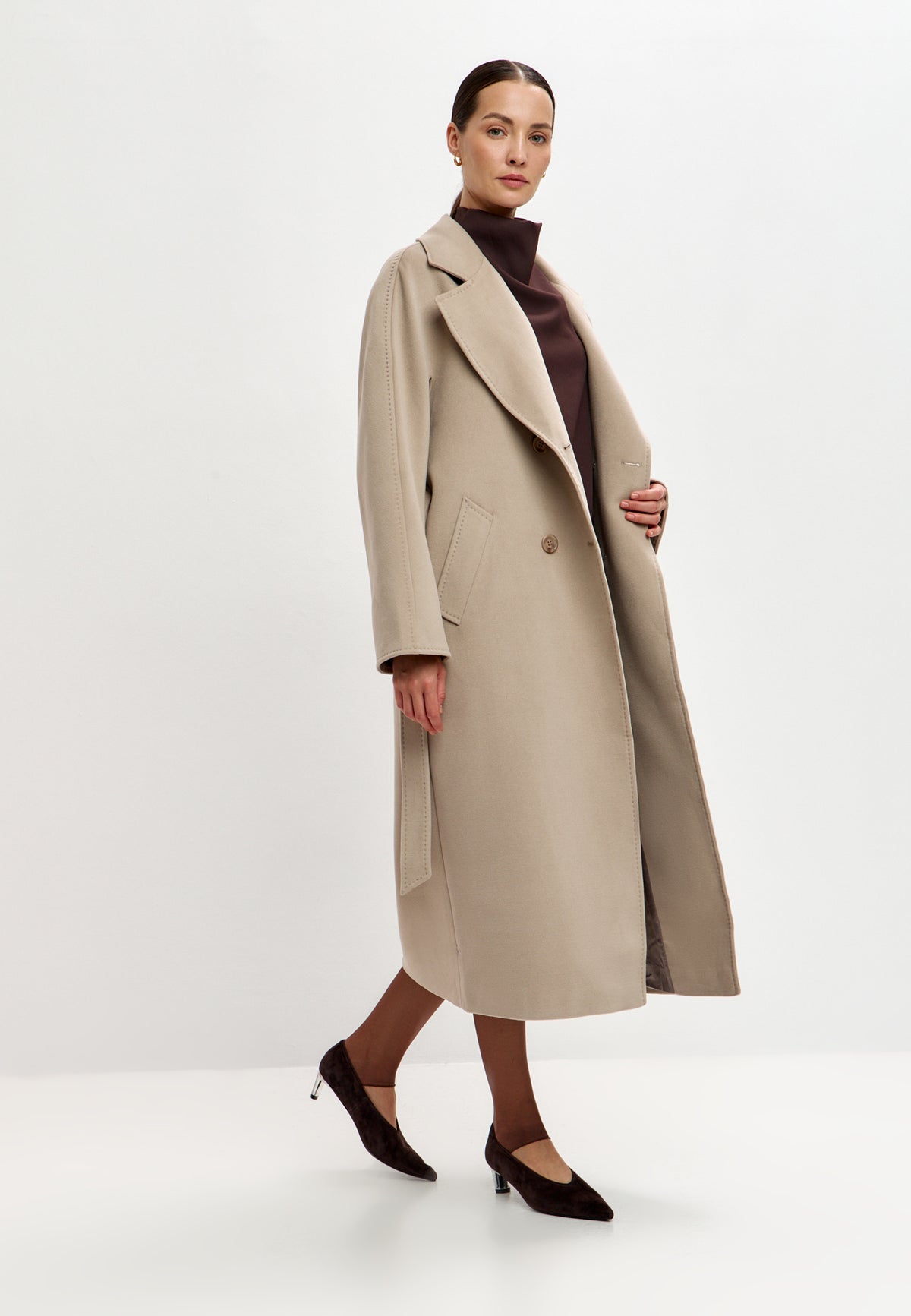 Belted Double-Breasted Coat - Milky