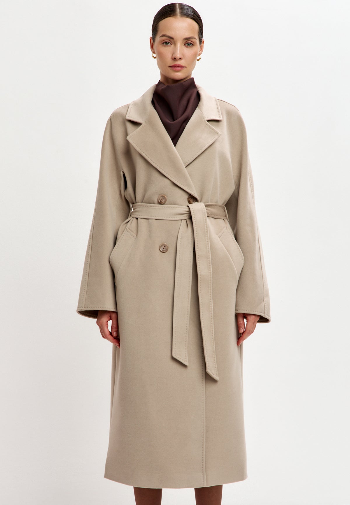 Belted Double-Breasted Coat - Milky