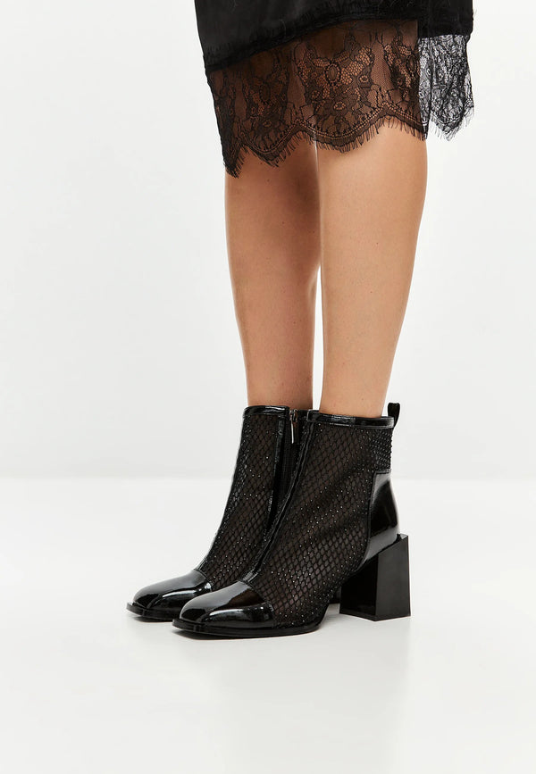 Mesh Panel Patent Leather Ankle Boot
