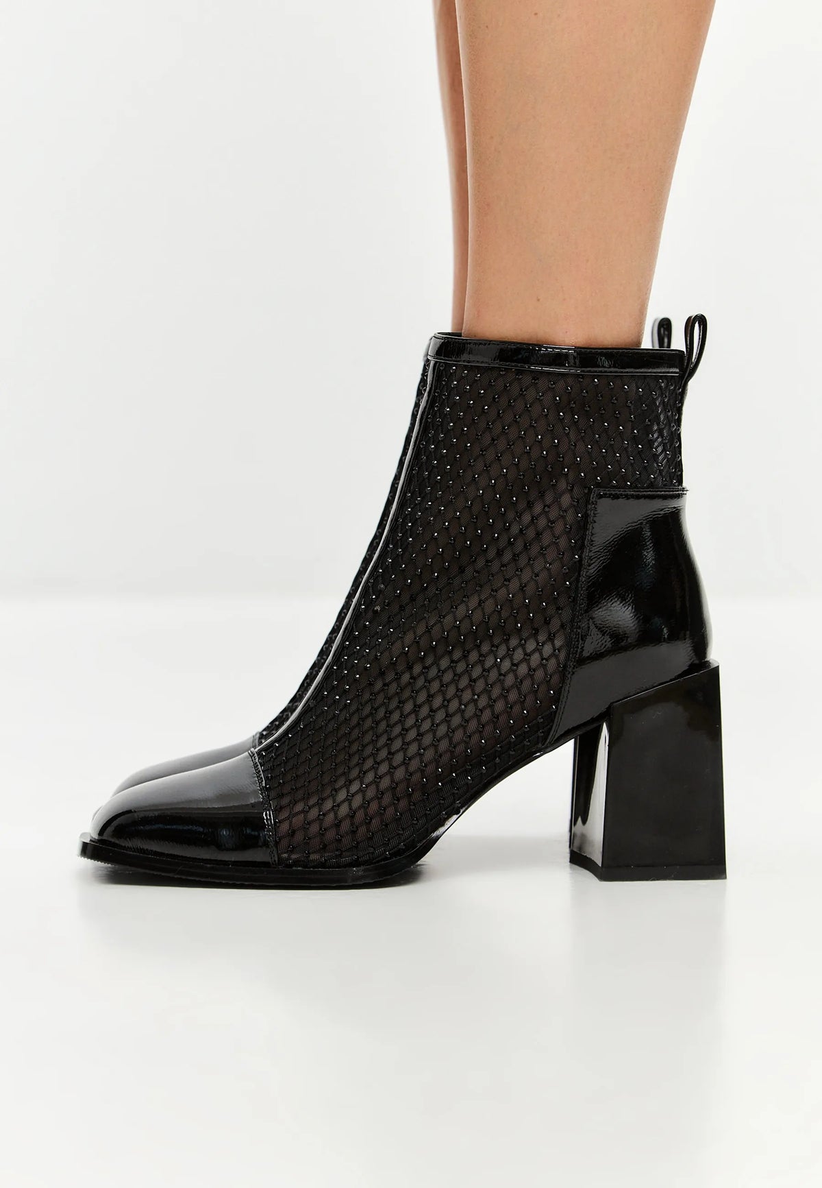 Mesh Panel Patent Leather Ankle Boot