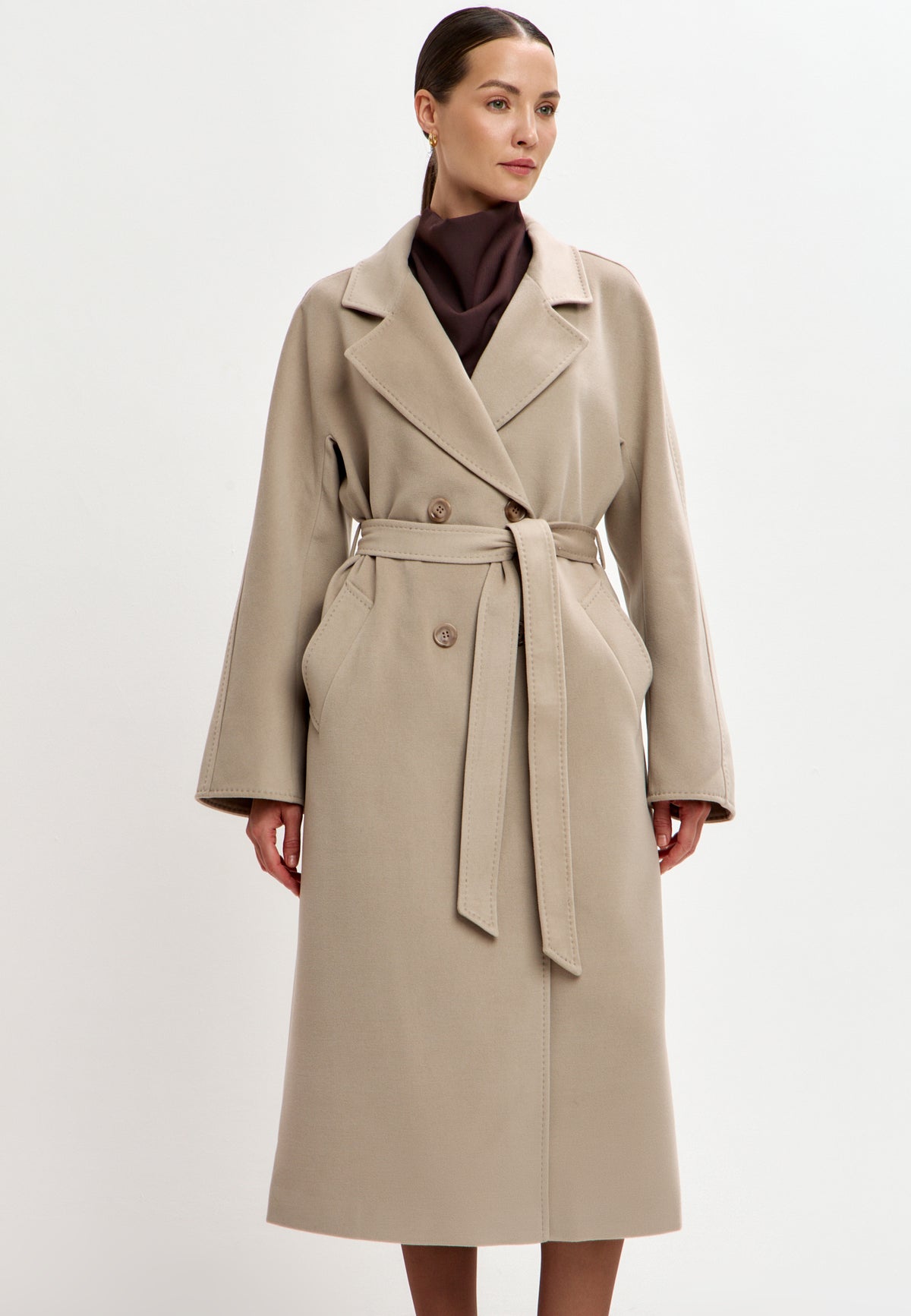 Belted Double-Breasted Coat - Milky