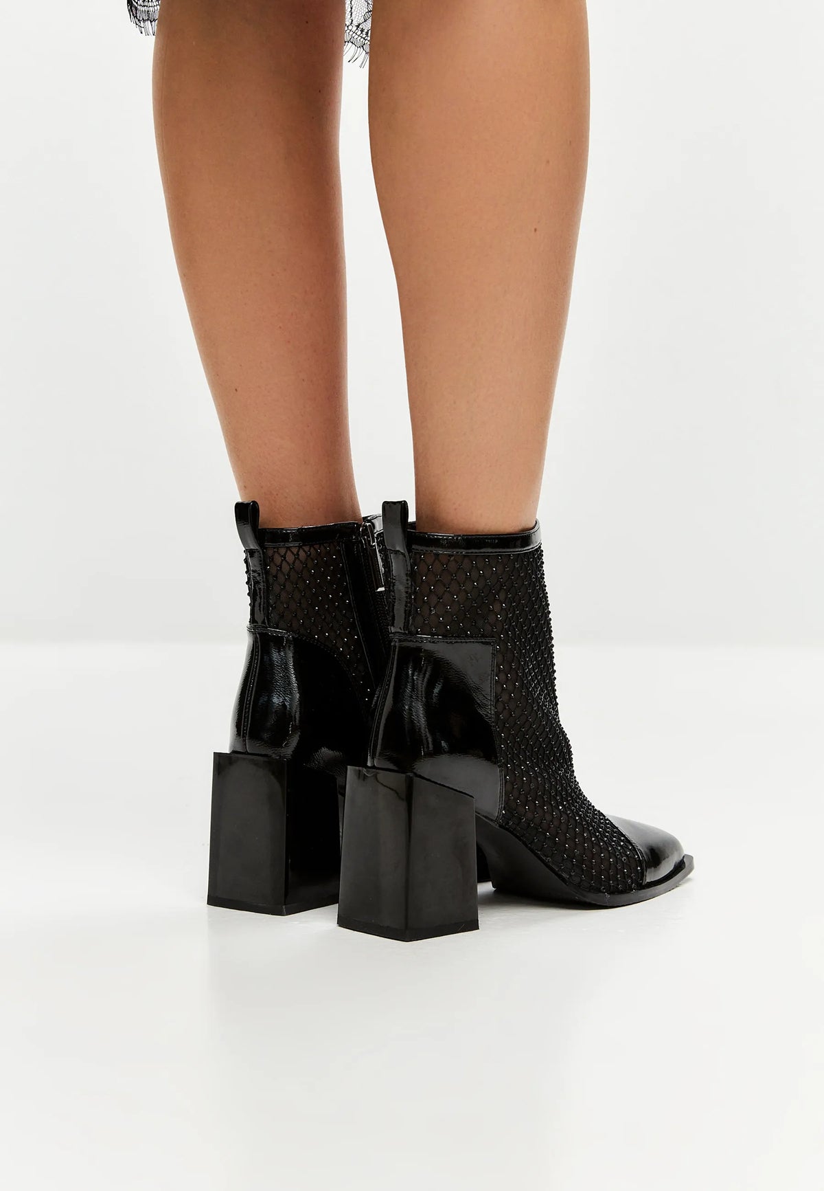 Mesh Panel Patent Leather Ankle Boot