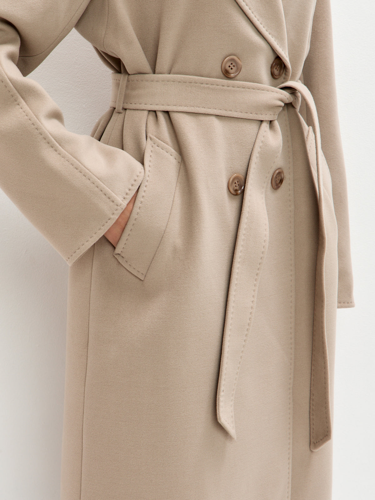 Belted Double-Breasted Coat - Milky
