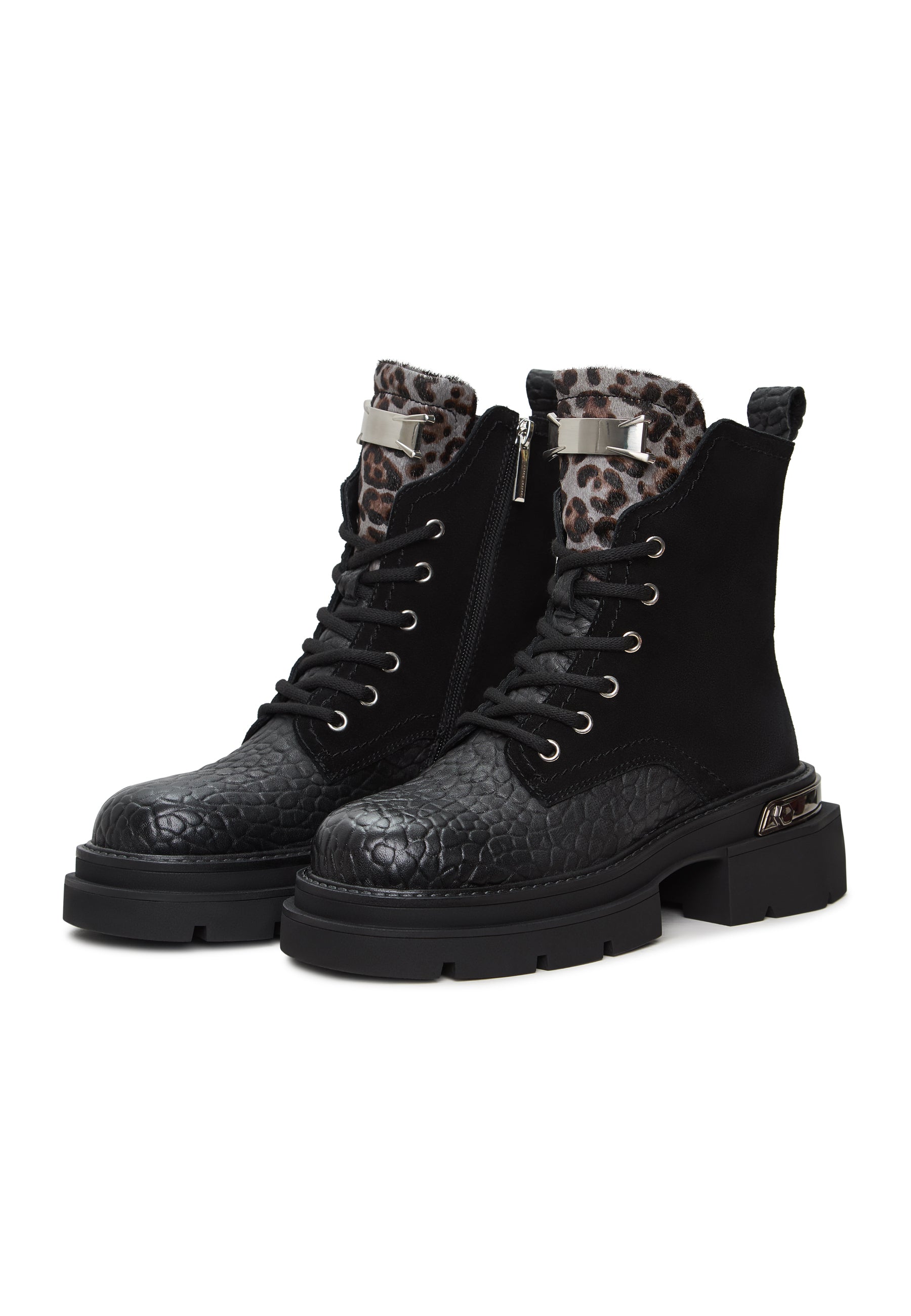 Klassische Leder Plateau-Stiefeletten Luna - Schwarzes Wildleder