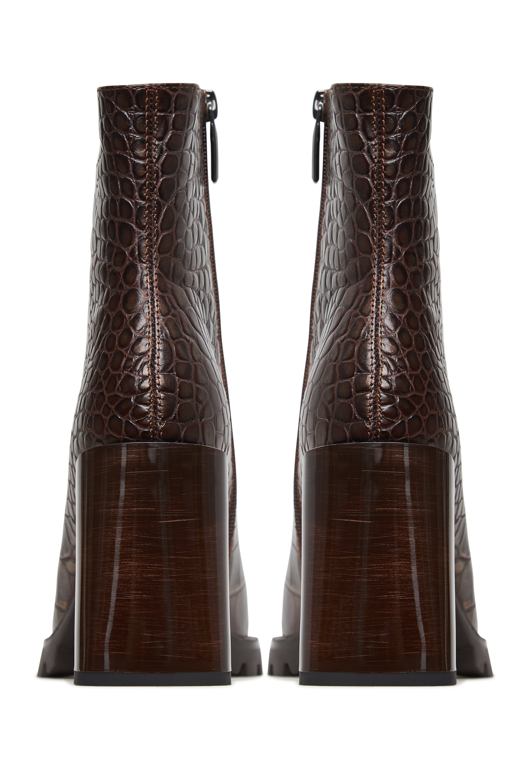 Croc Block Heel Boots Helen - Brown