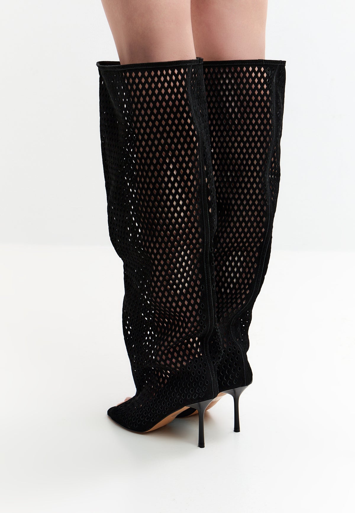 Perforated Knee-High Boots – Black