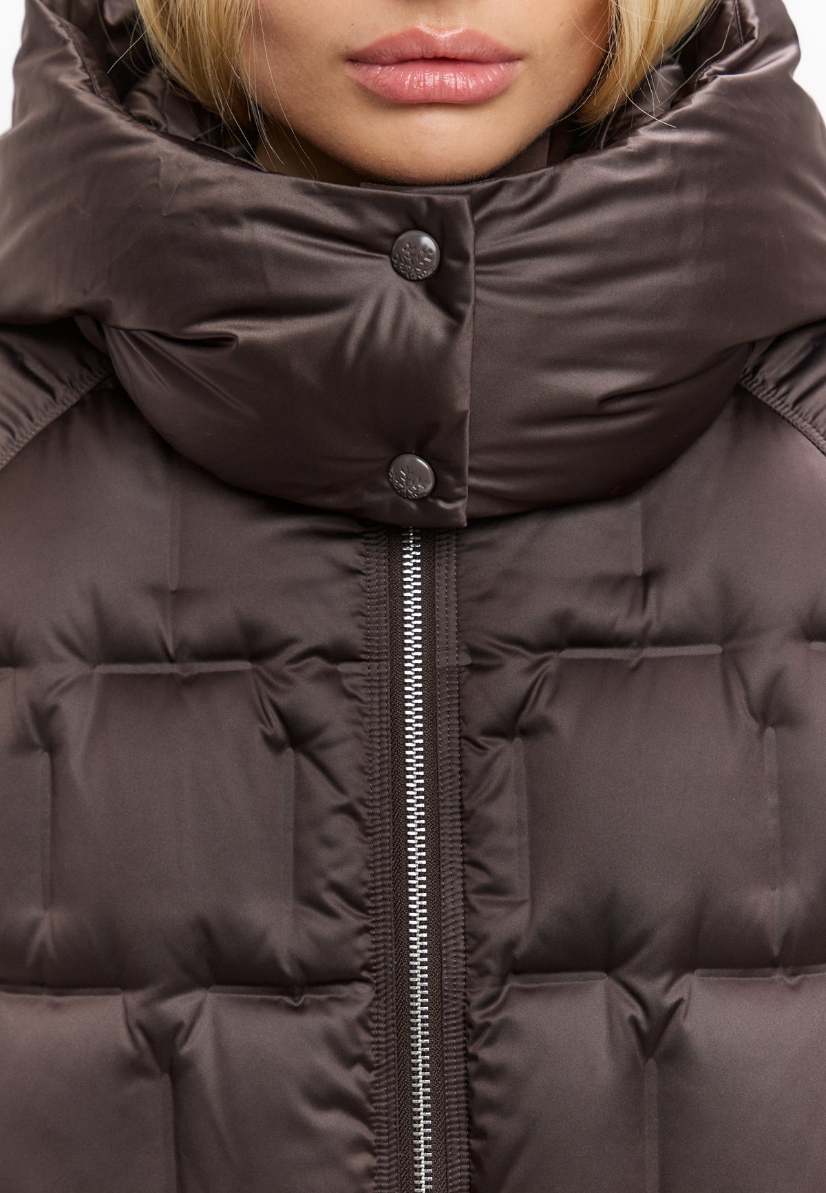 Hooded Mid-Length Down Puffer Coat - Brown