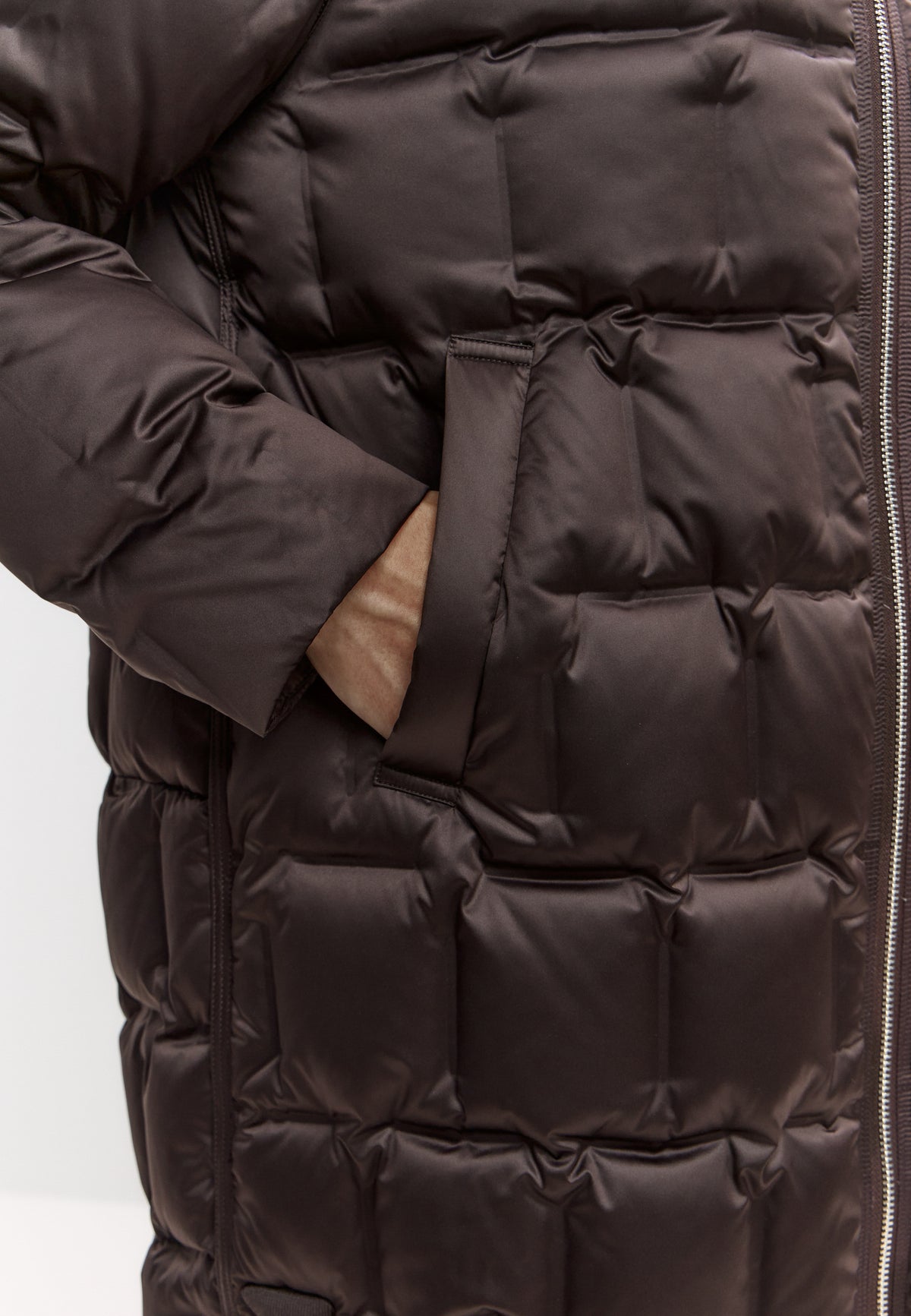 Hooded Mid-Length Down Puffer Coat - Brown