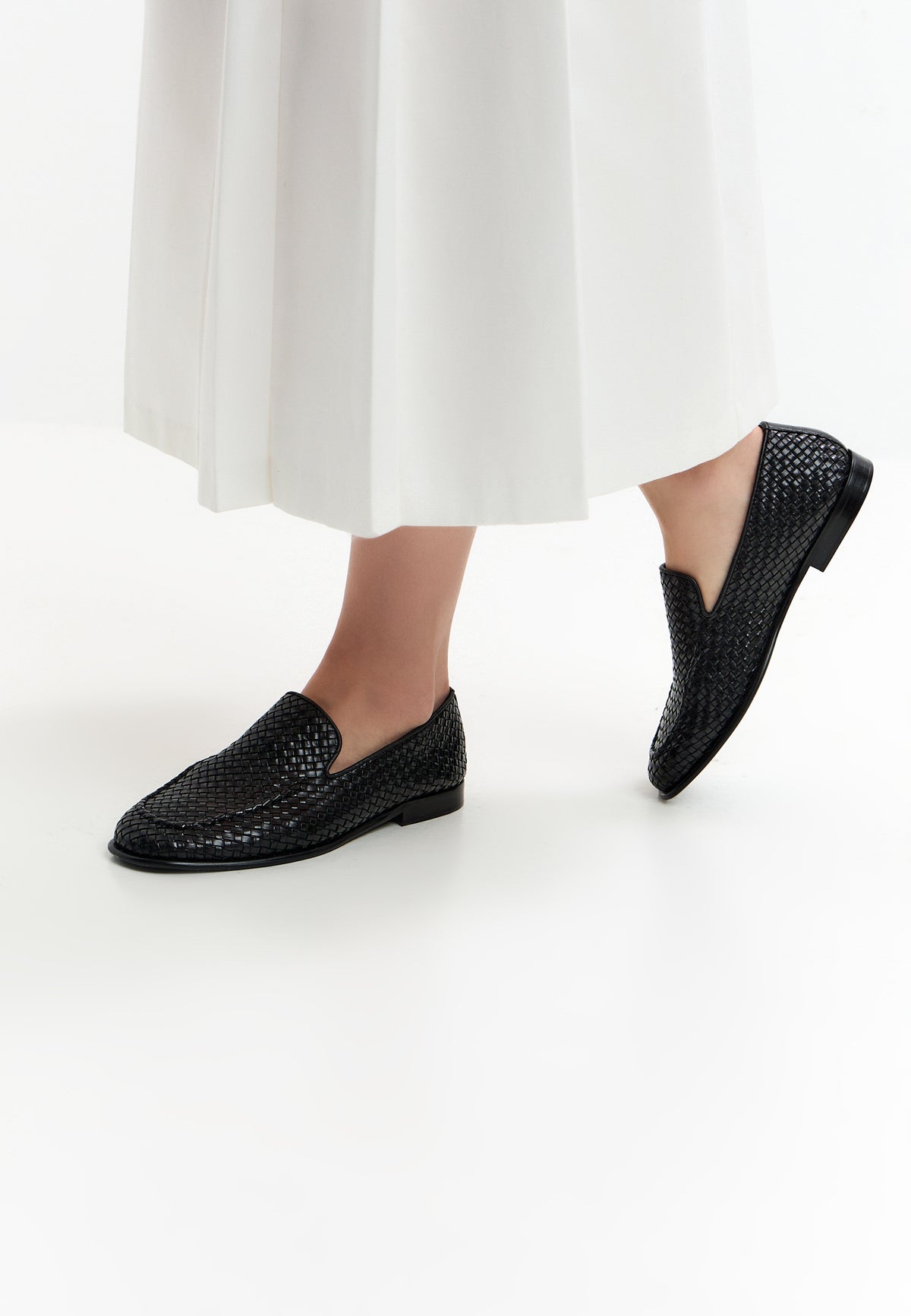 Woven Slip-On Loafers – Black