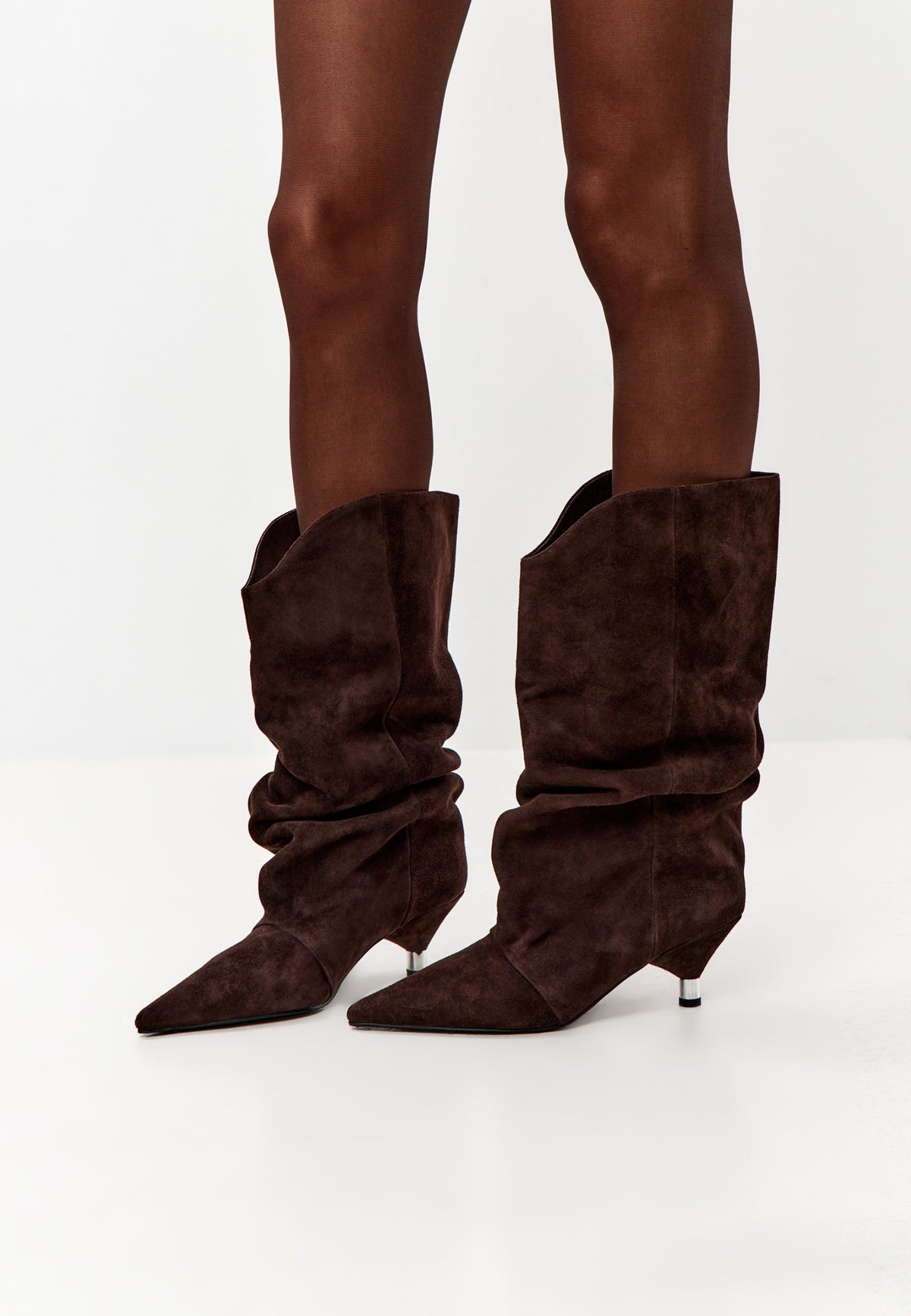 Kitten Heel Ankle Boots - Brown