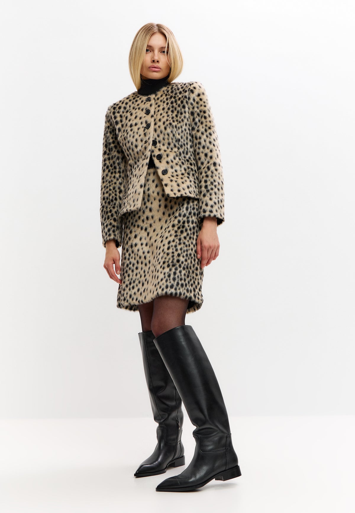 Leather Block Heel High Boots