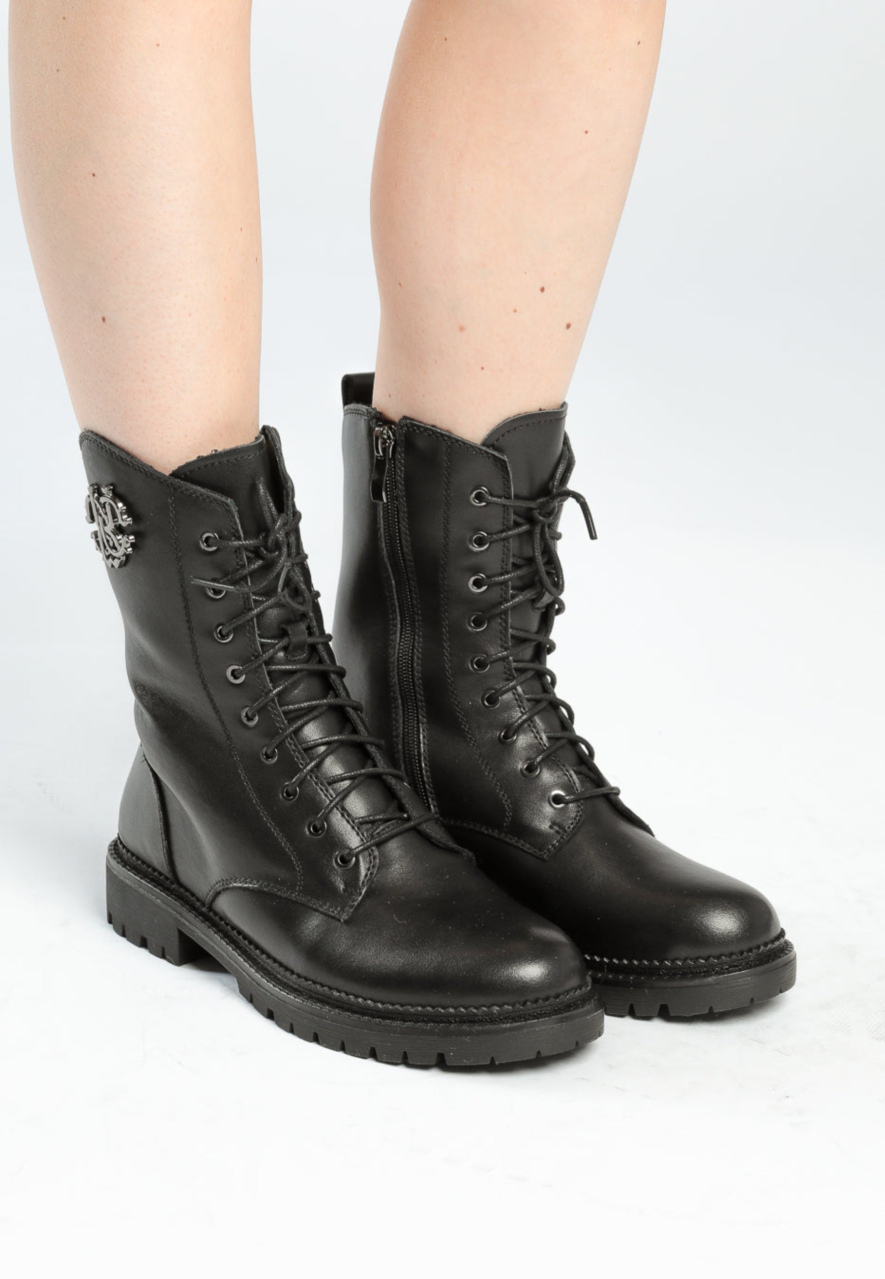 Lace-Up Combat Boots with Emblem