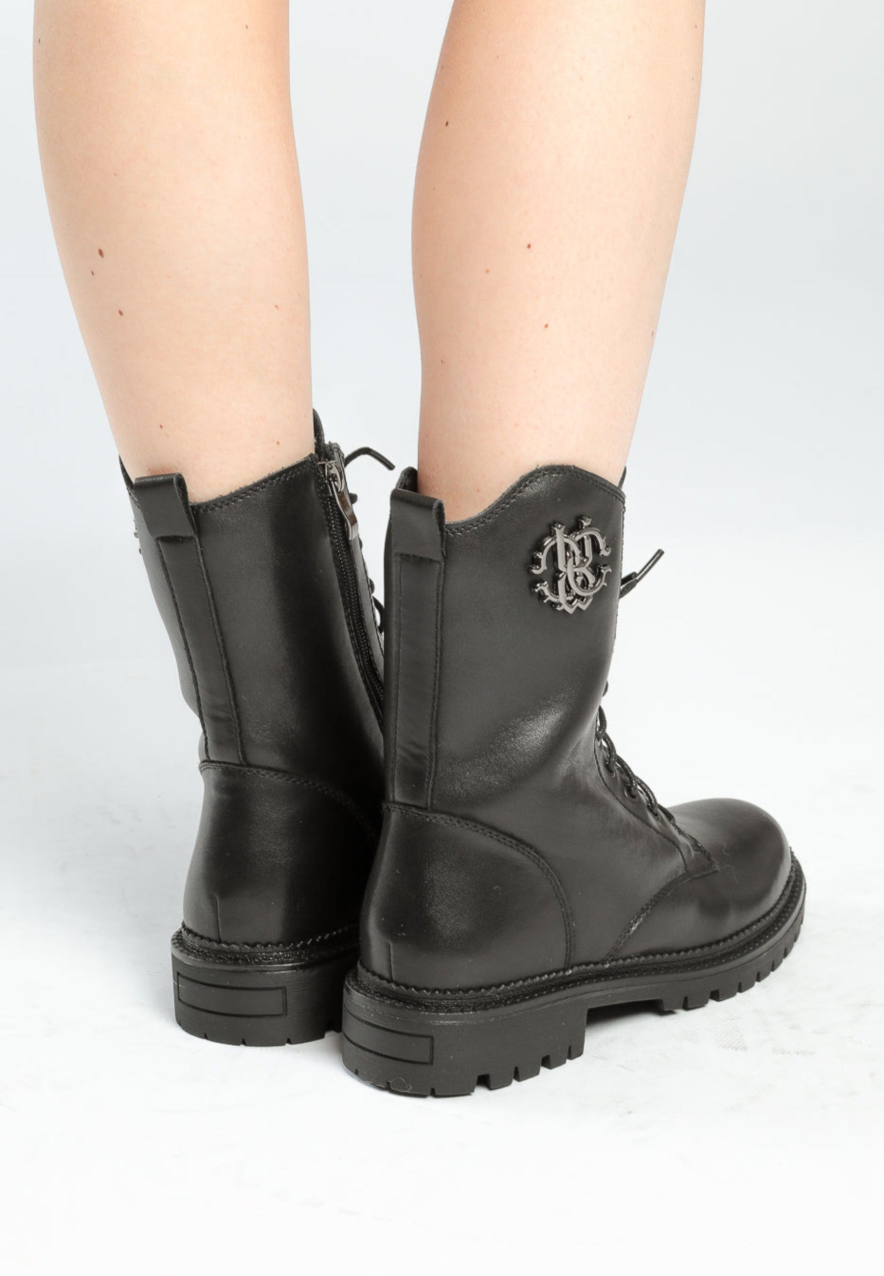 Lace-Up Combat Boots with Emblem