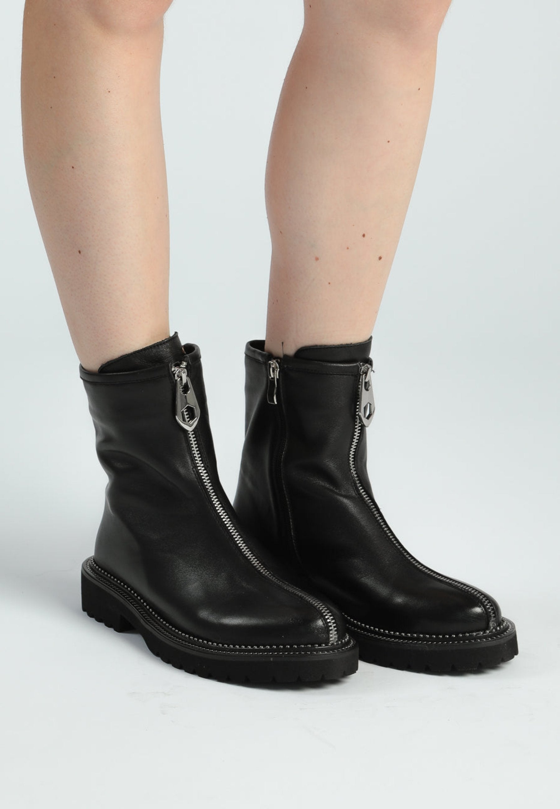 Front-Zip Ankle Boots - Black