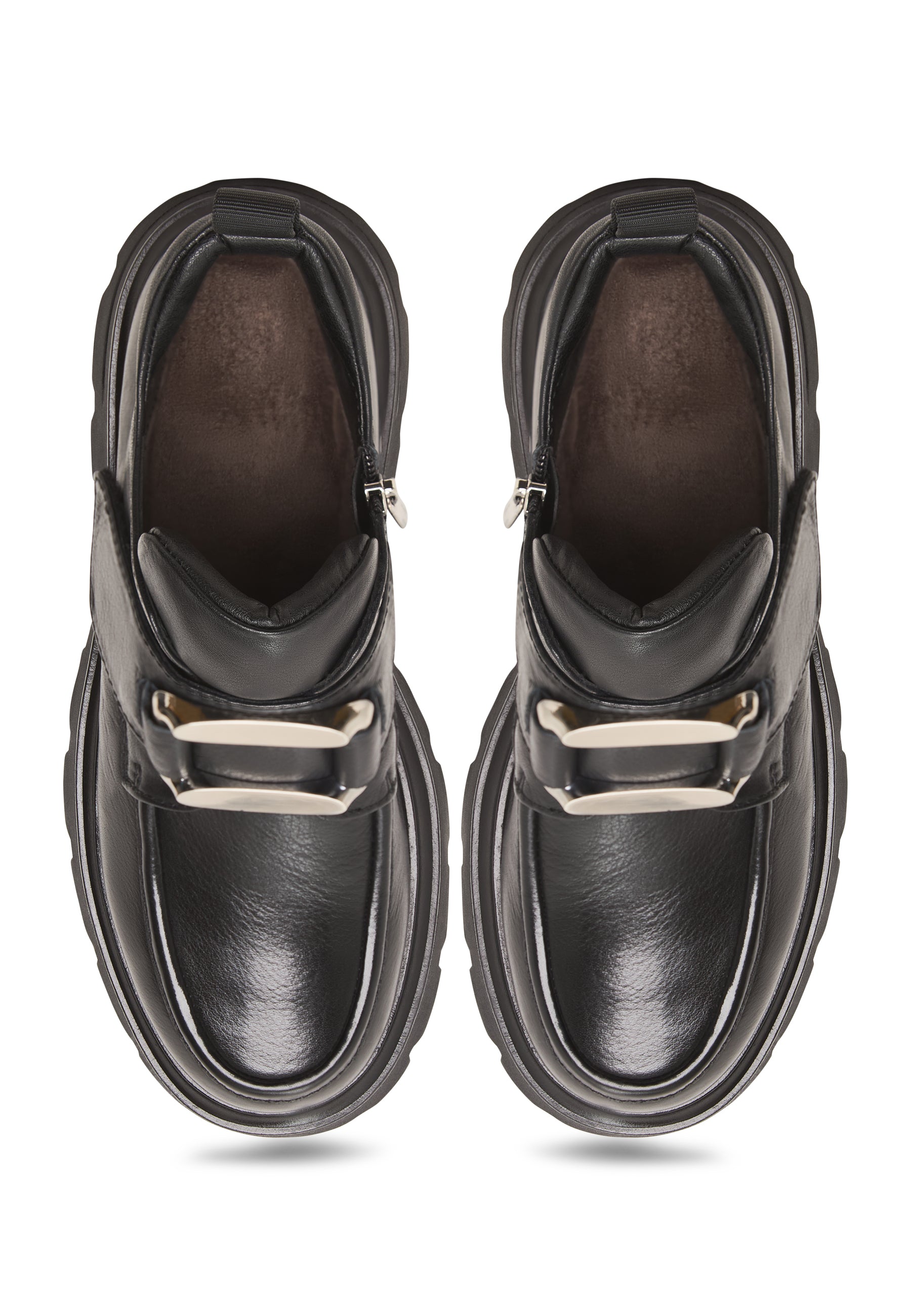 Bold Double Buckle Leather Loafers Geirr - Black