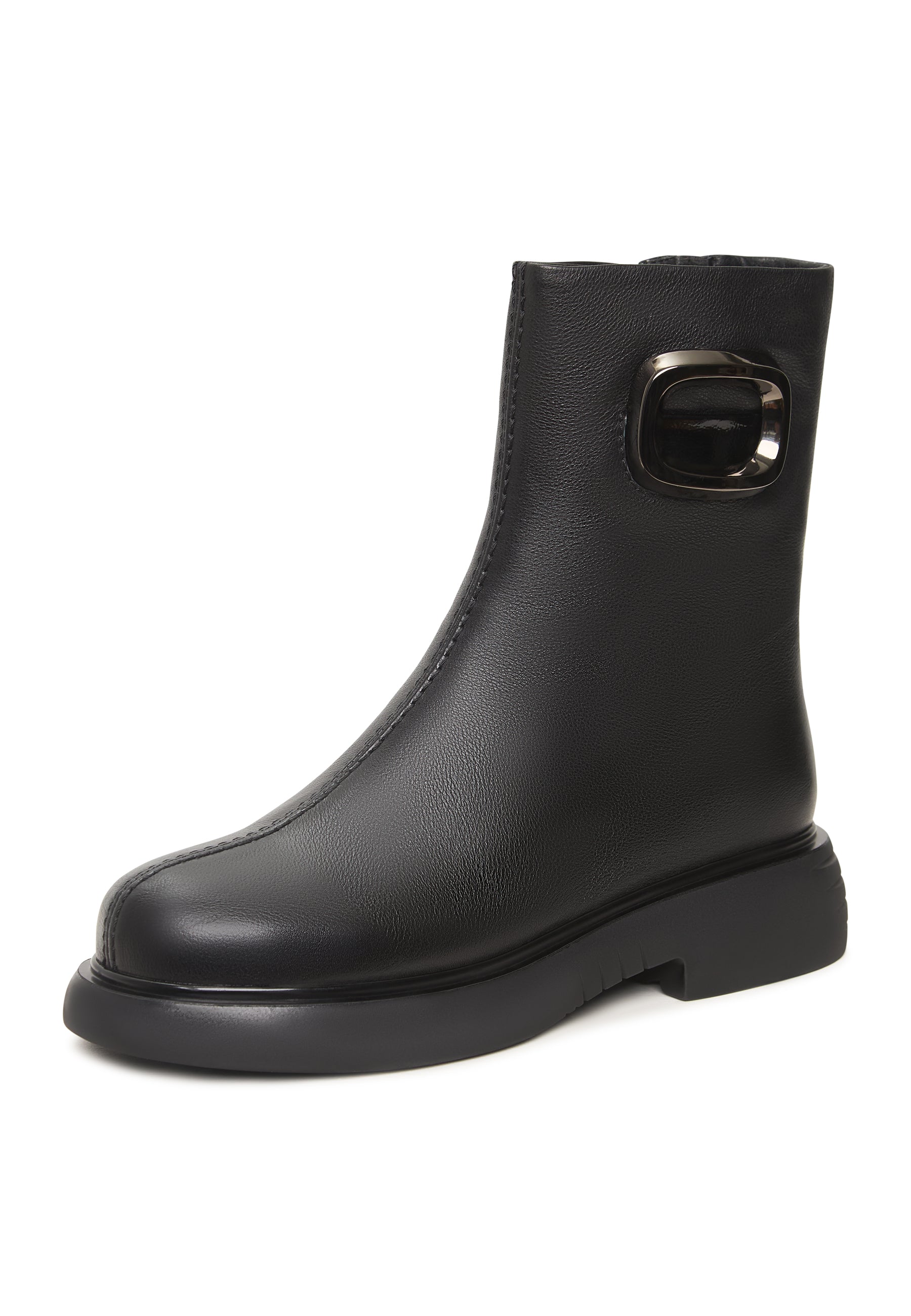 Black Leather Buckle Ankle Boots Doutzen - Black