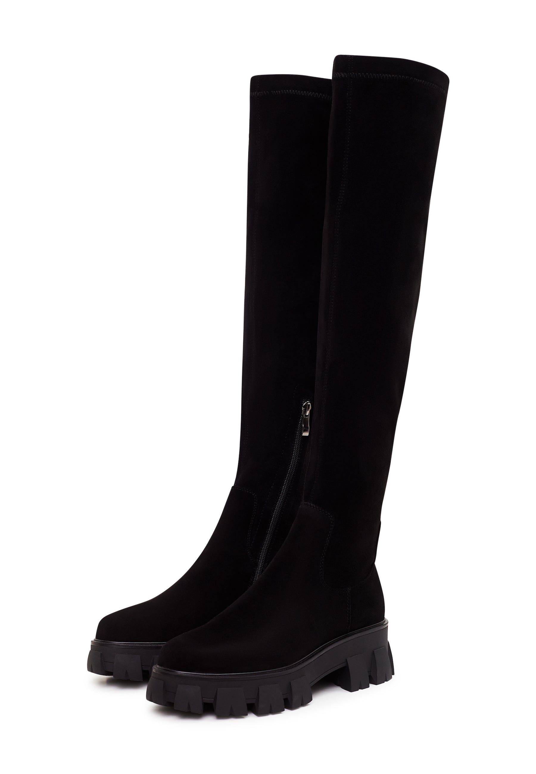 Chunky Sole Knee High Boots Karlie - Black Suede