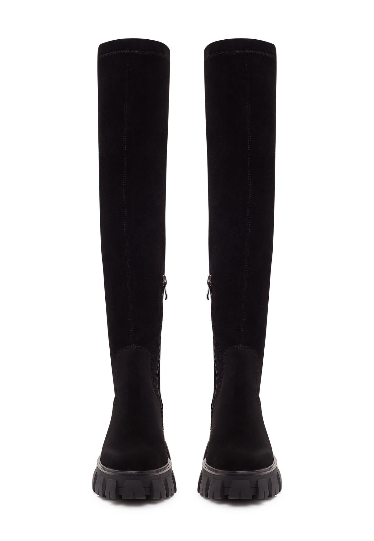 Chunky Sole Knee High Boots Karlie - Black Suede