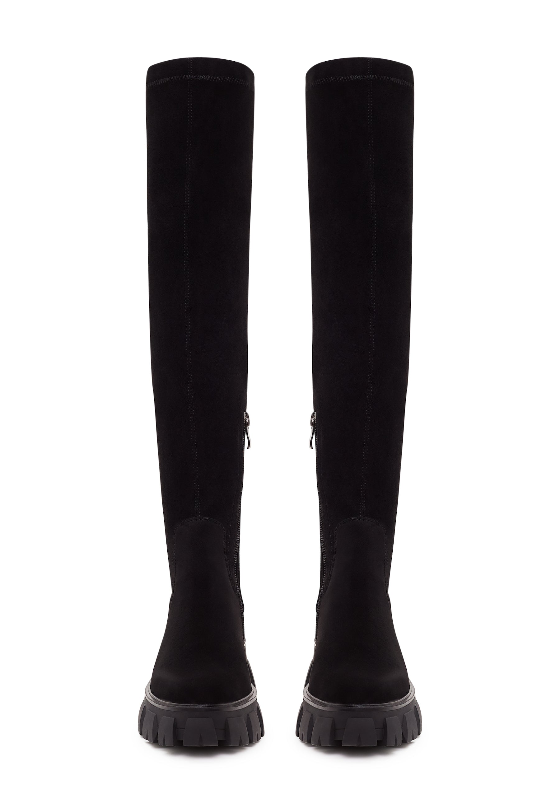 Chunky Sole Knee High Boots Karlie - Black Suede