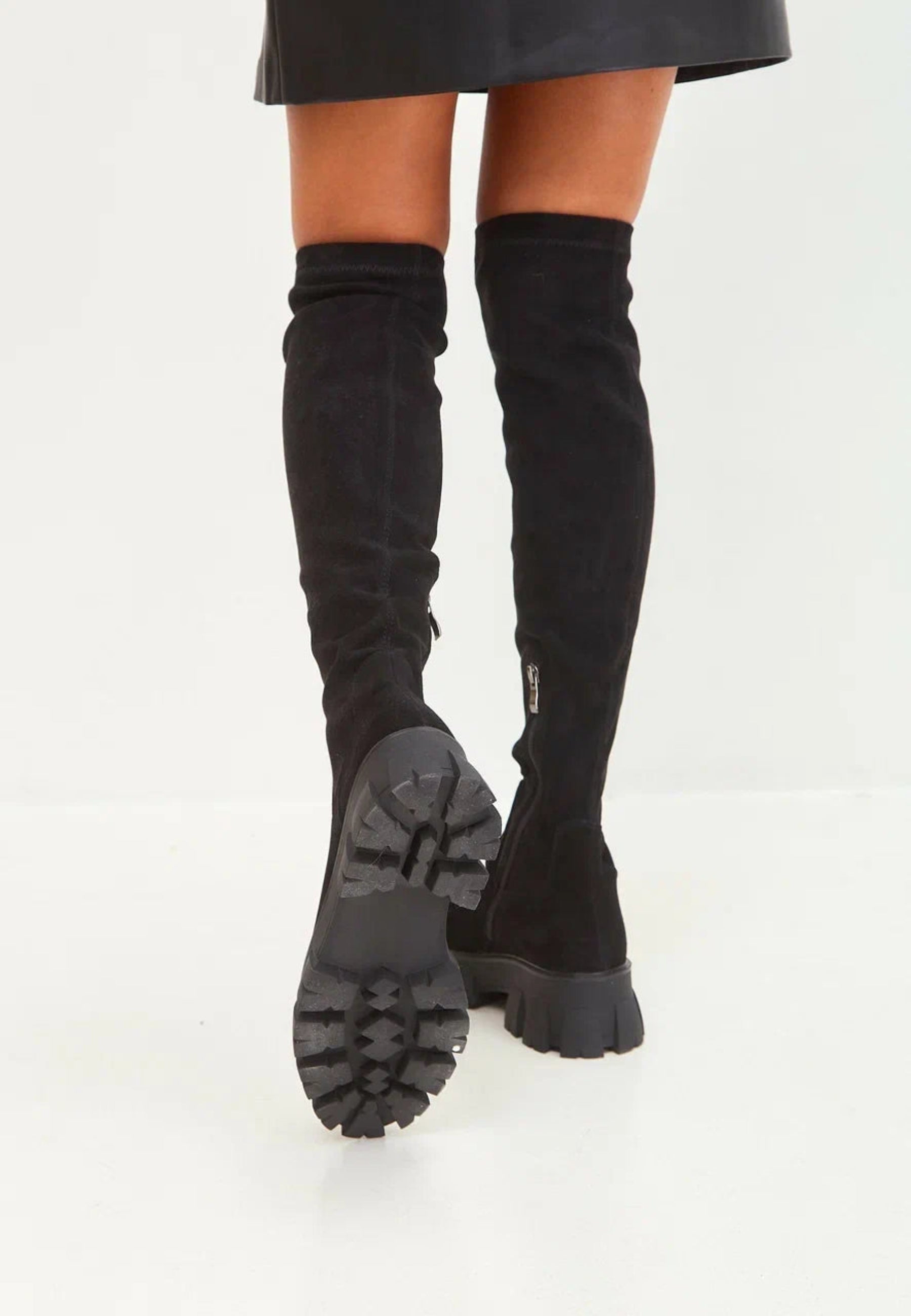 Suede Chunky Sole Knee-High Boots