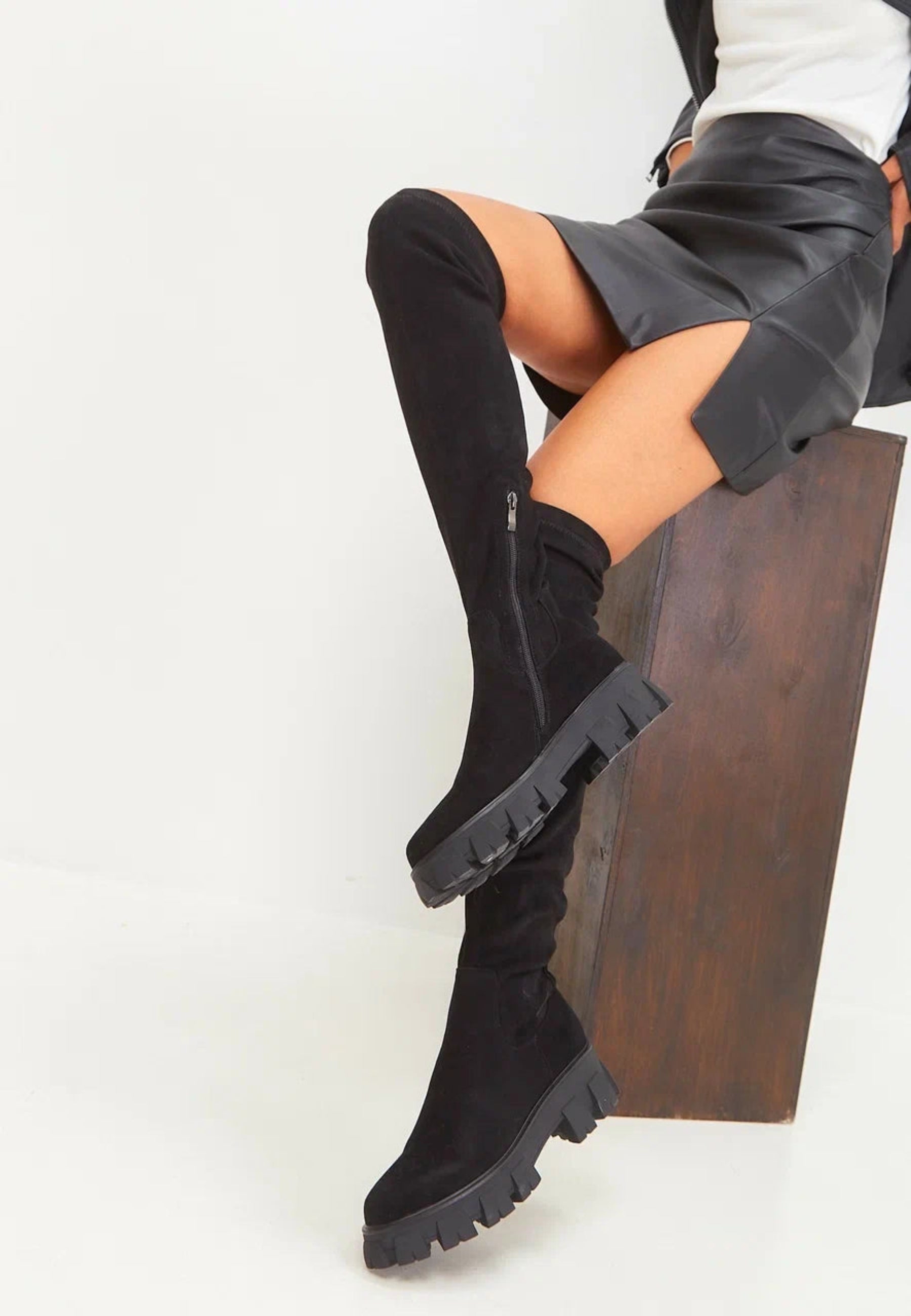 Suede Chunky Sole Knee-High Boots