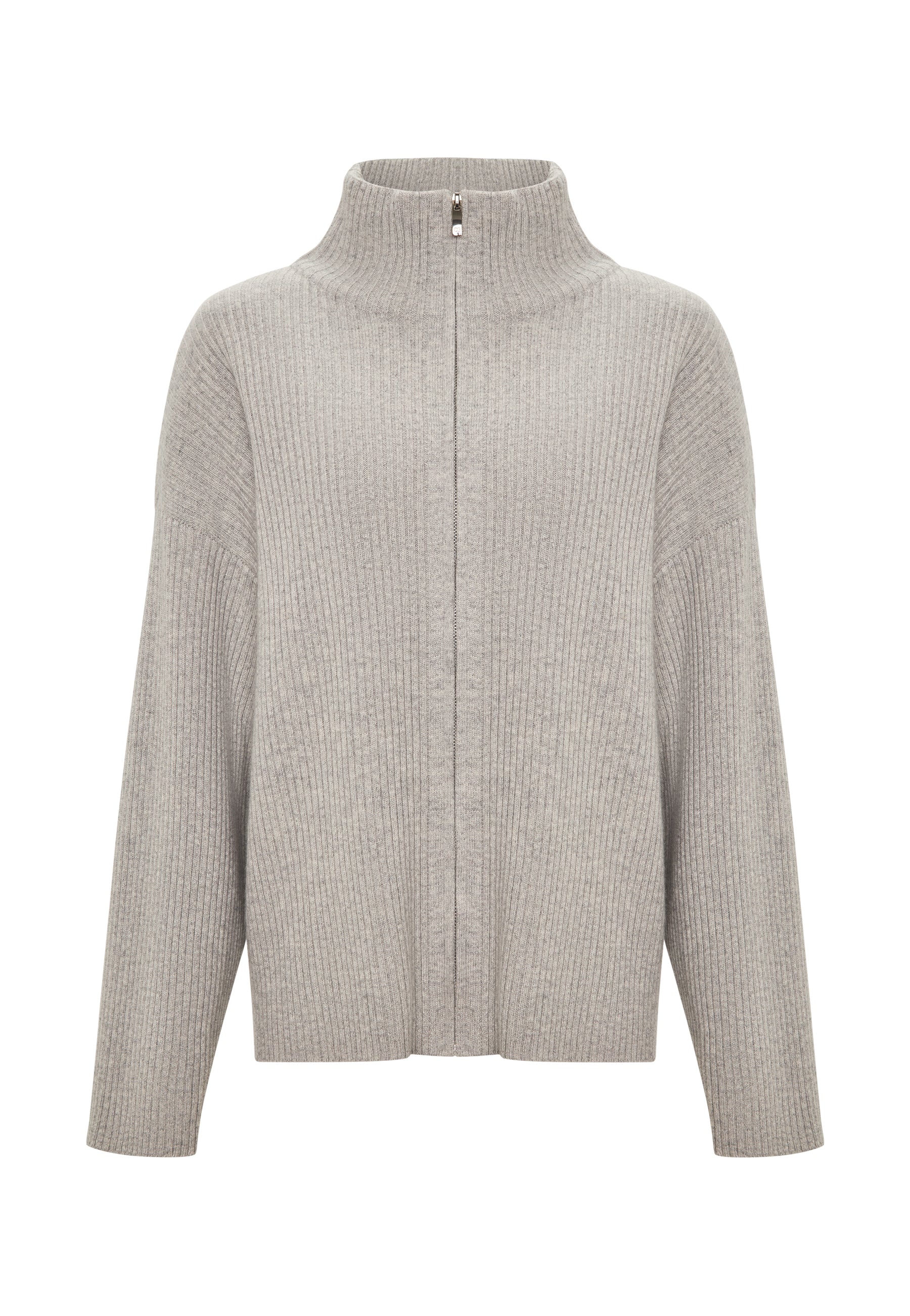 Elegant Merino Zip-Up Sweater Alice - Gray