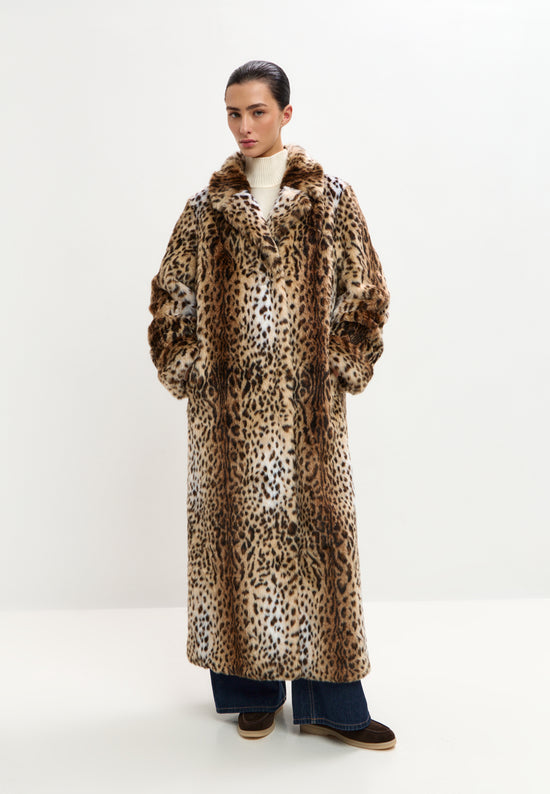 Maxi-Mantel aus Kunstfell Reina – Leopardo